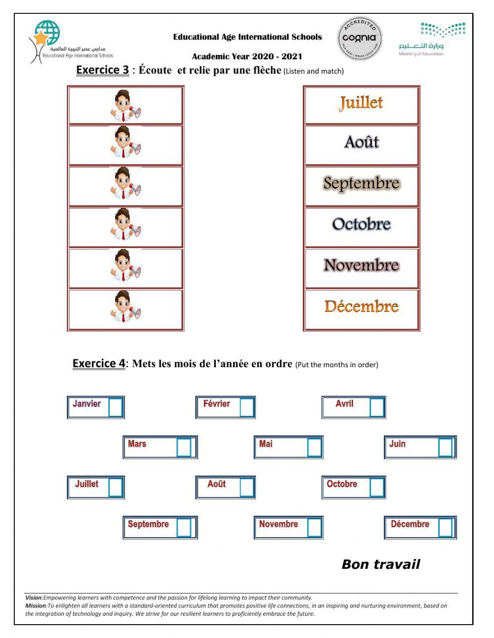 Les mois de l'année