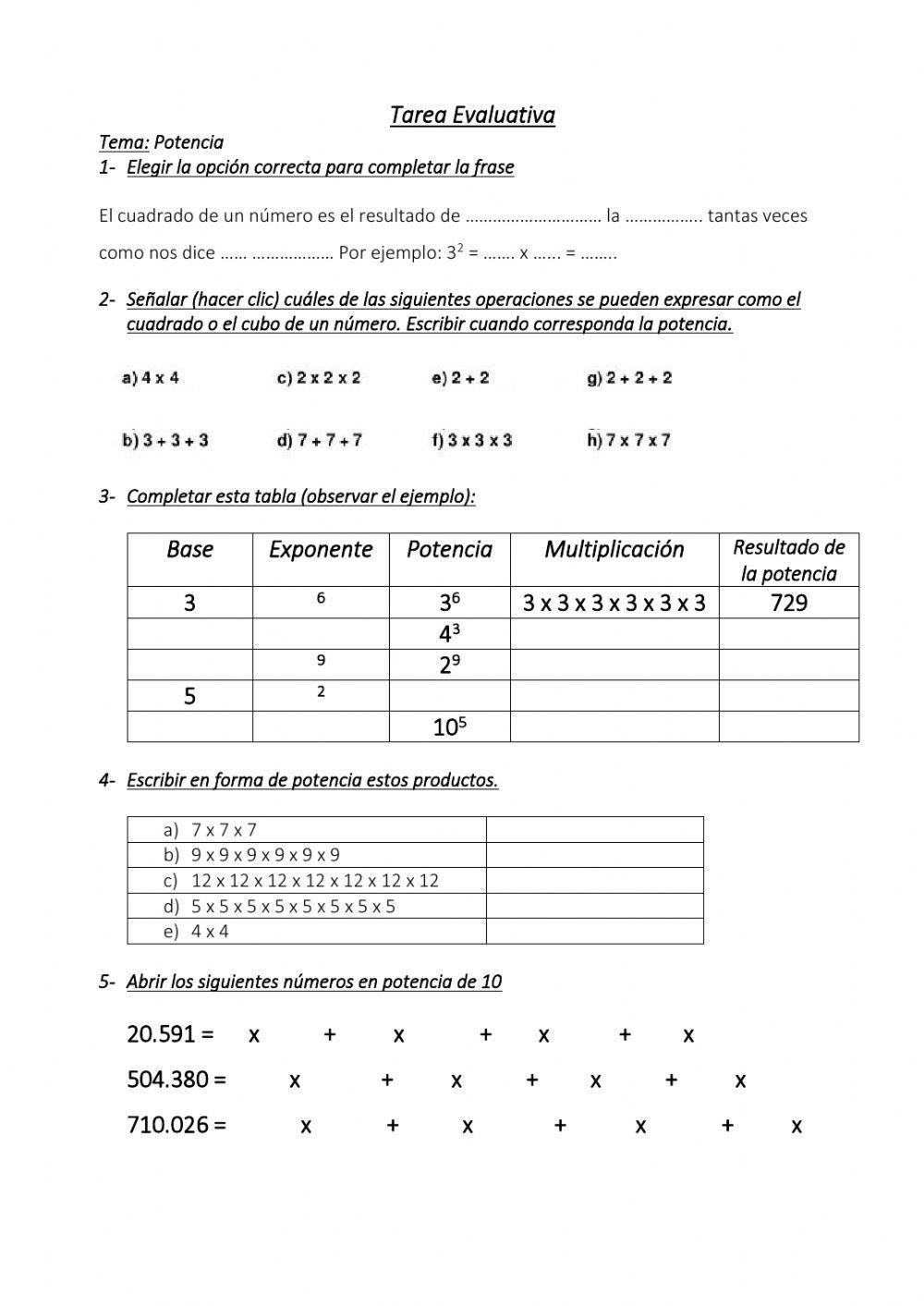 Tarea Evaluativa. Potencia