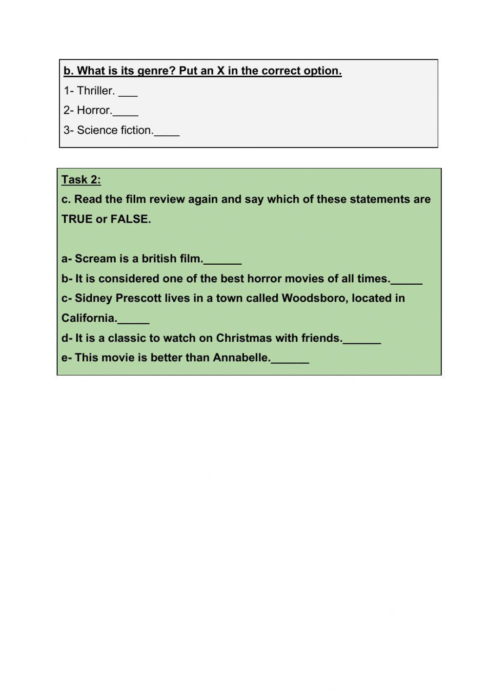 Reading activity online exercise for live worksheets