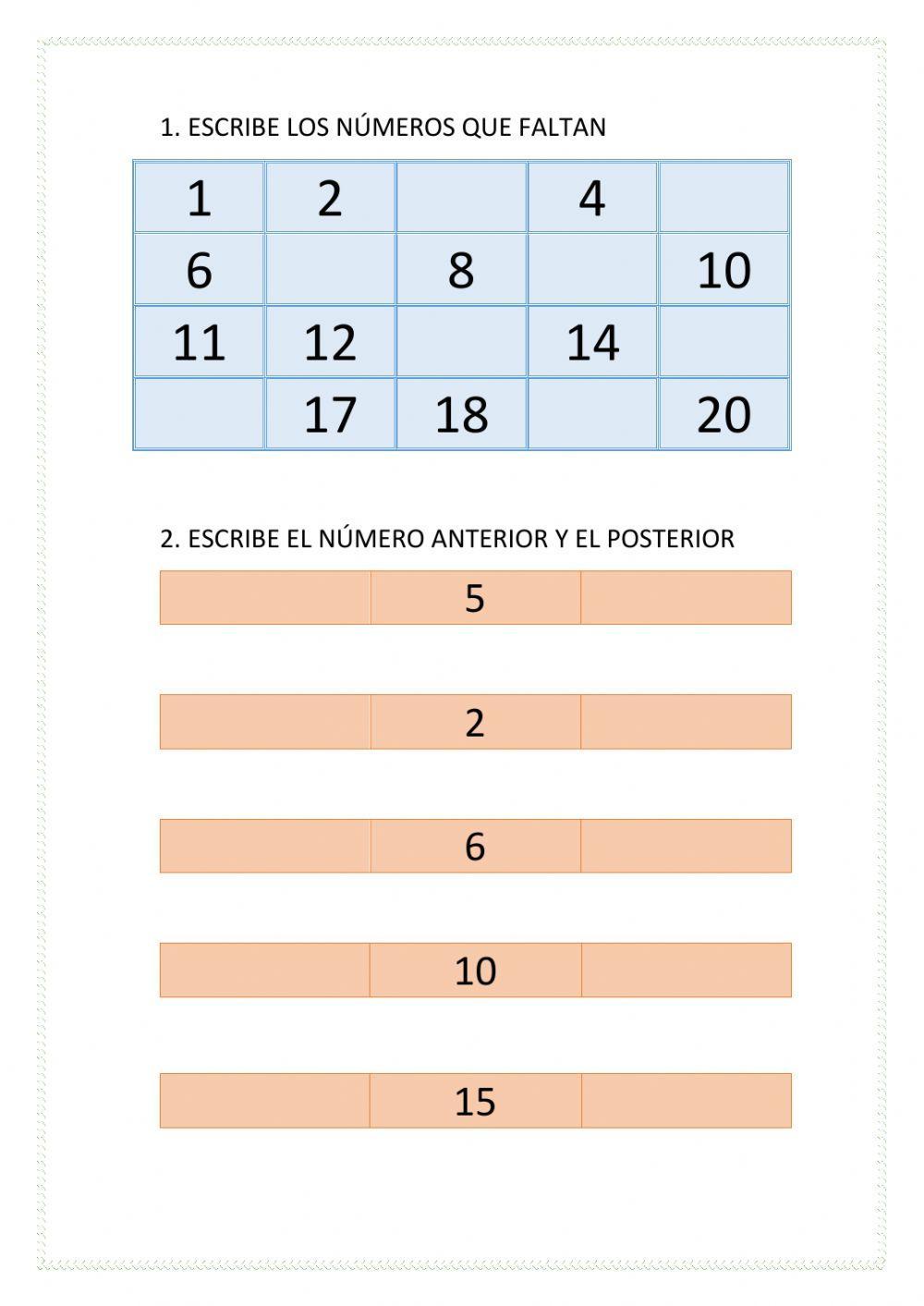 Números del 1 al 20