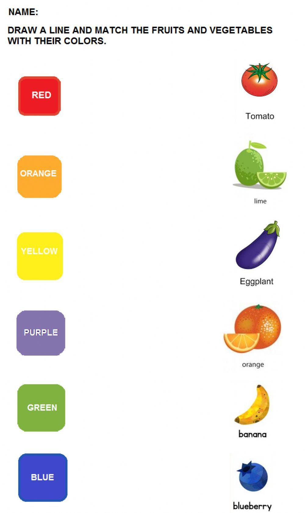 Fruits and  vegetables with their colors