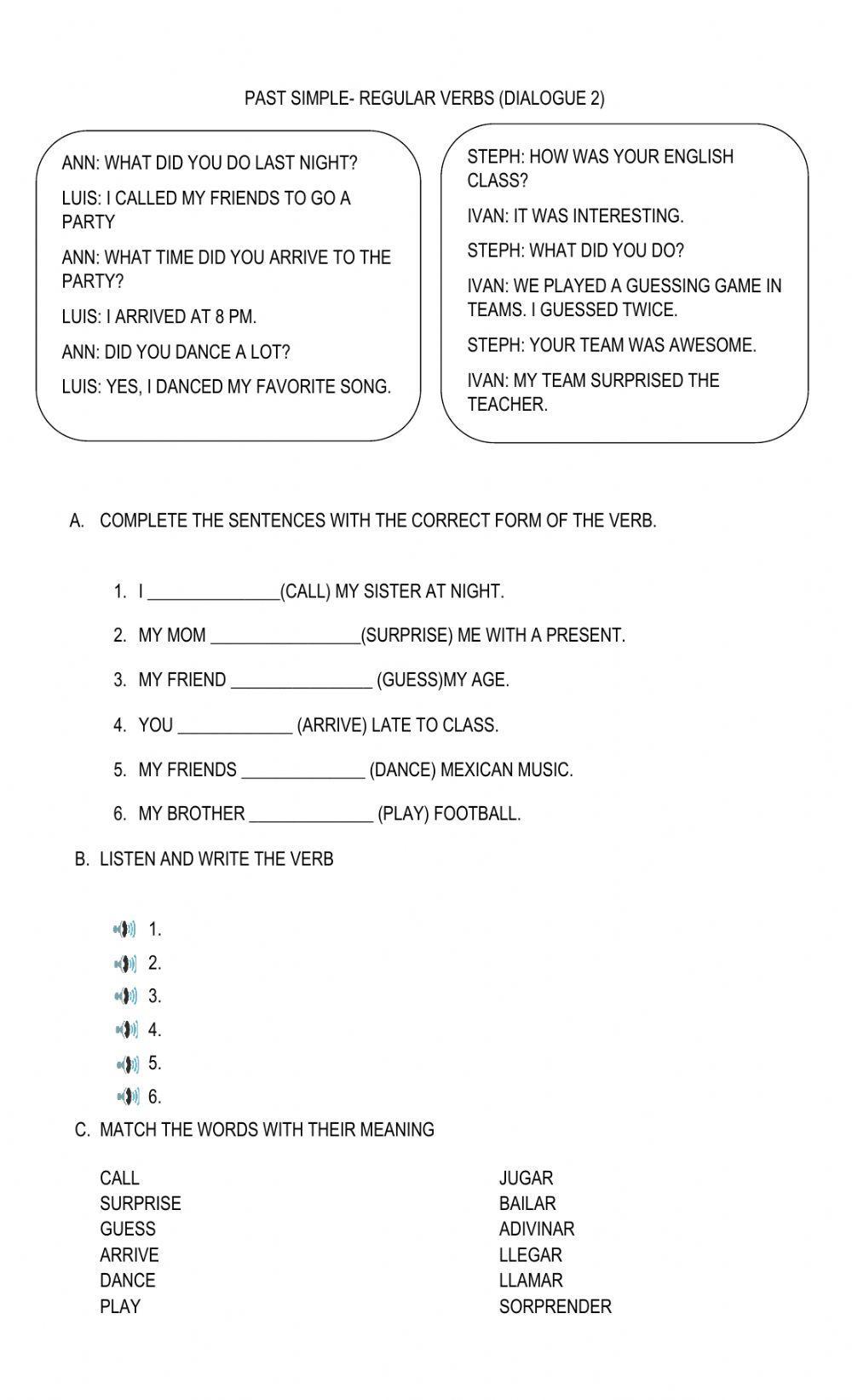 Past simple - regular verbs DIALOGUE