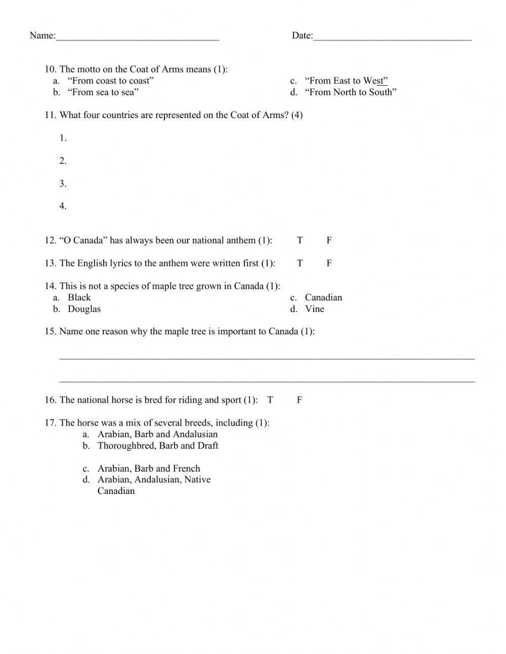 Canadian Symbols Quiz 1