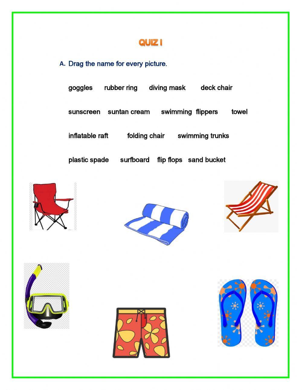 Unit 1 vocabulary quiz (beach and park objects)