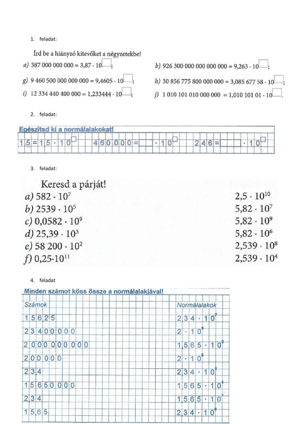Normálalak gyakorlás