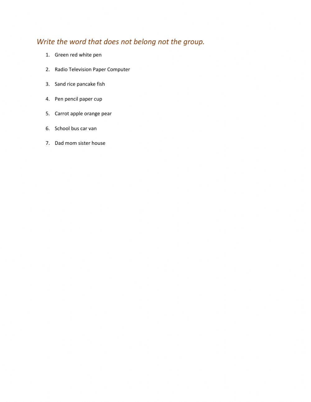 Words that do not belong