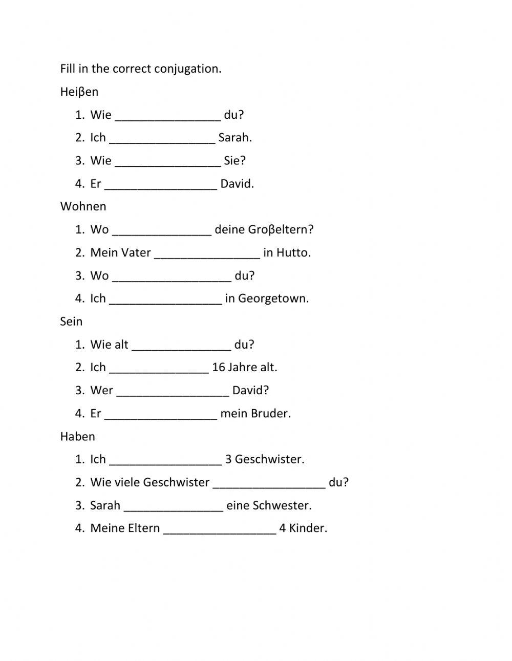 Conjugation fill in the blanks