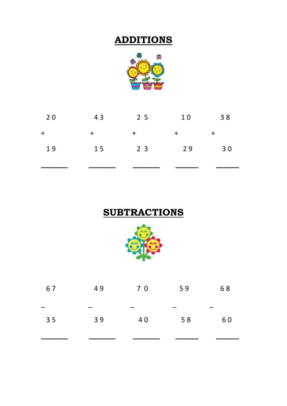 Additions and subtractions interactive worksheet Live Worksheets