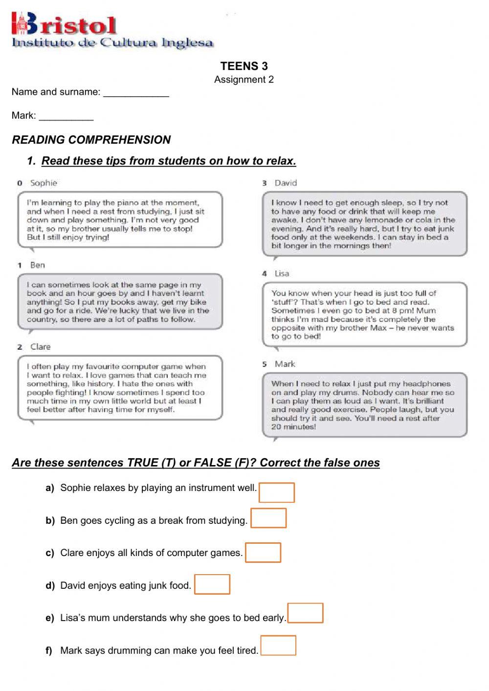 Teens 3 assignment n°2