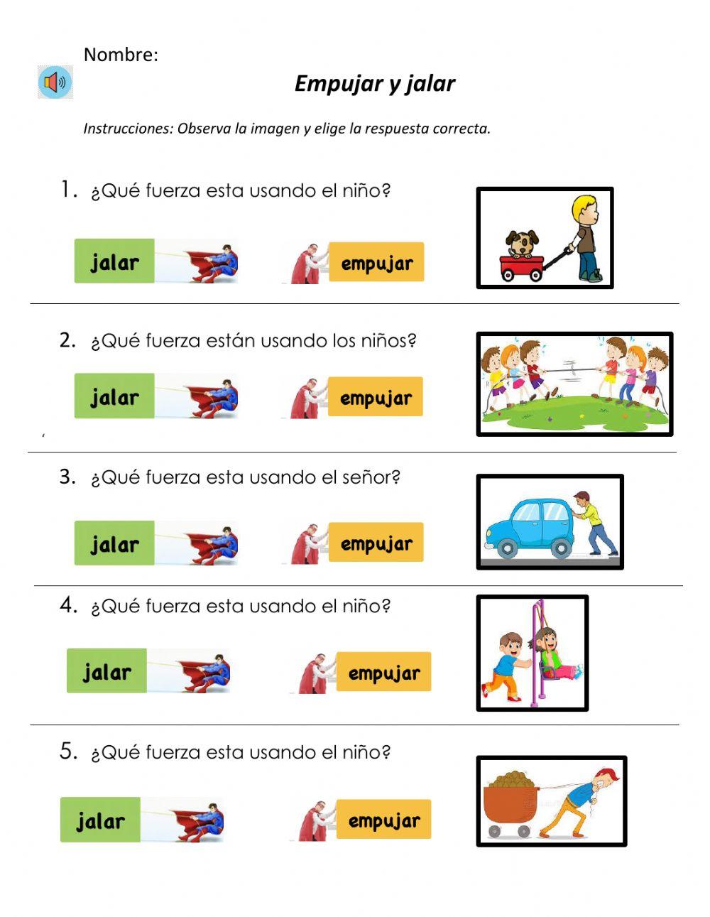 Empujar y jalar online exercise for | Live Worksheets