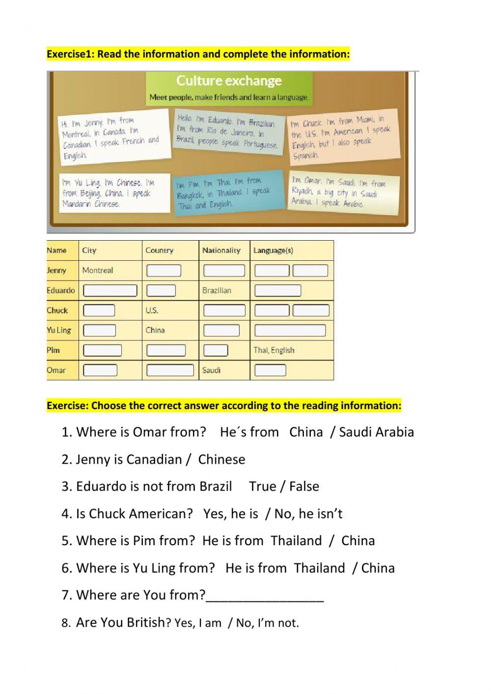 Reading about countries and nationalities