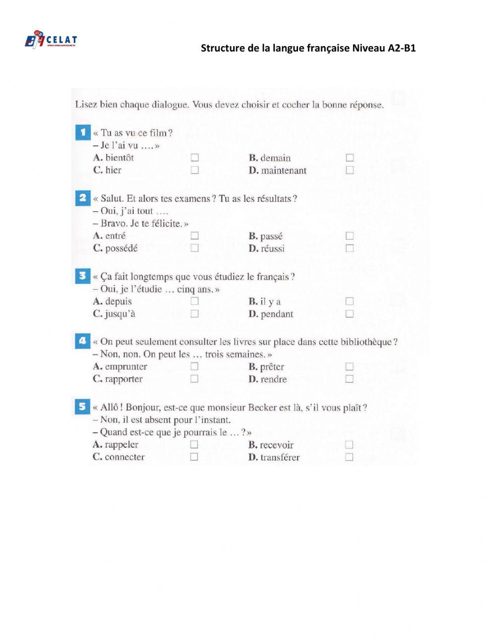 Celat-structure de la langue A2-B1