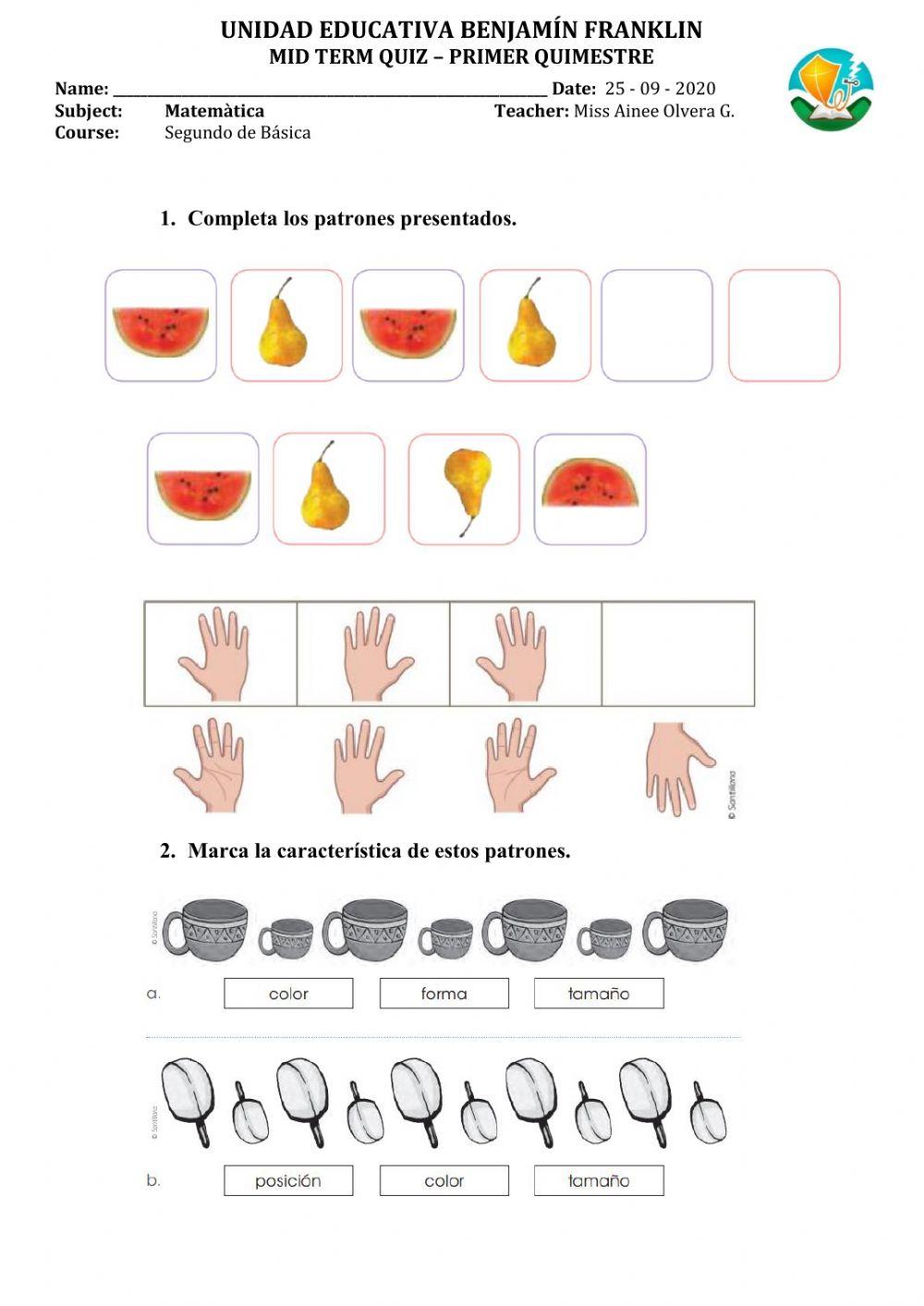 Mid term quiz matematica viernes 25
