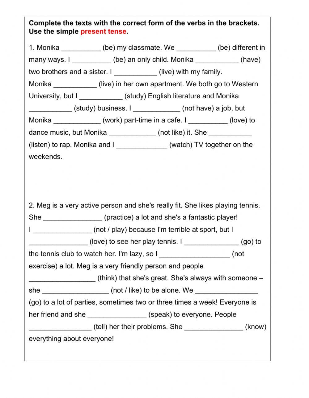 WORKSHOP - SIMPLE PRESENT