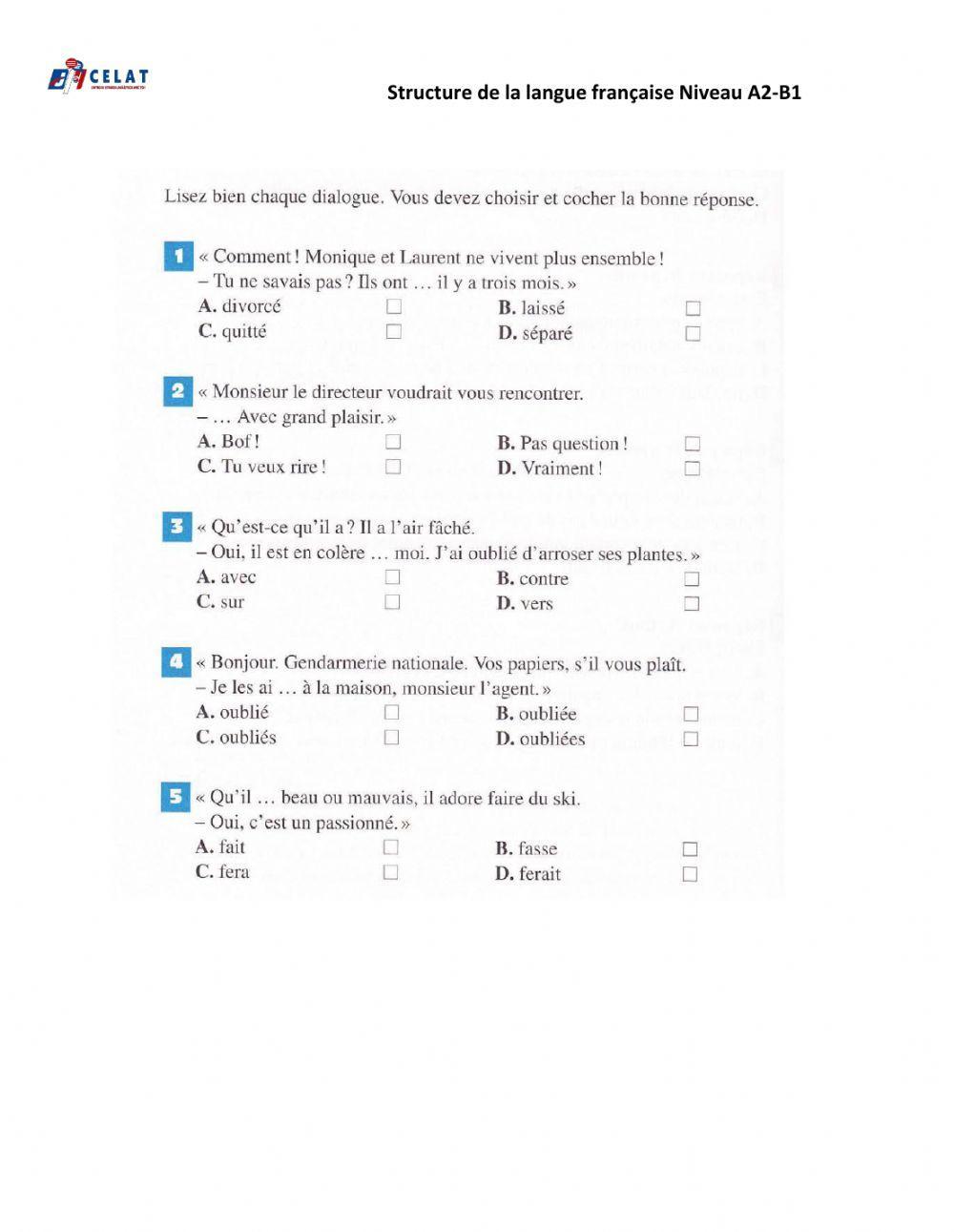 Celat-structure de la langue NIVEAU B1