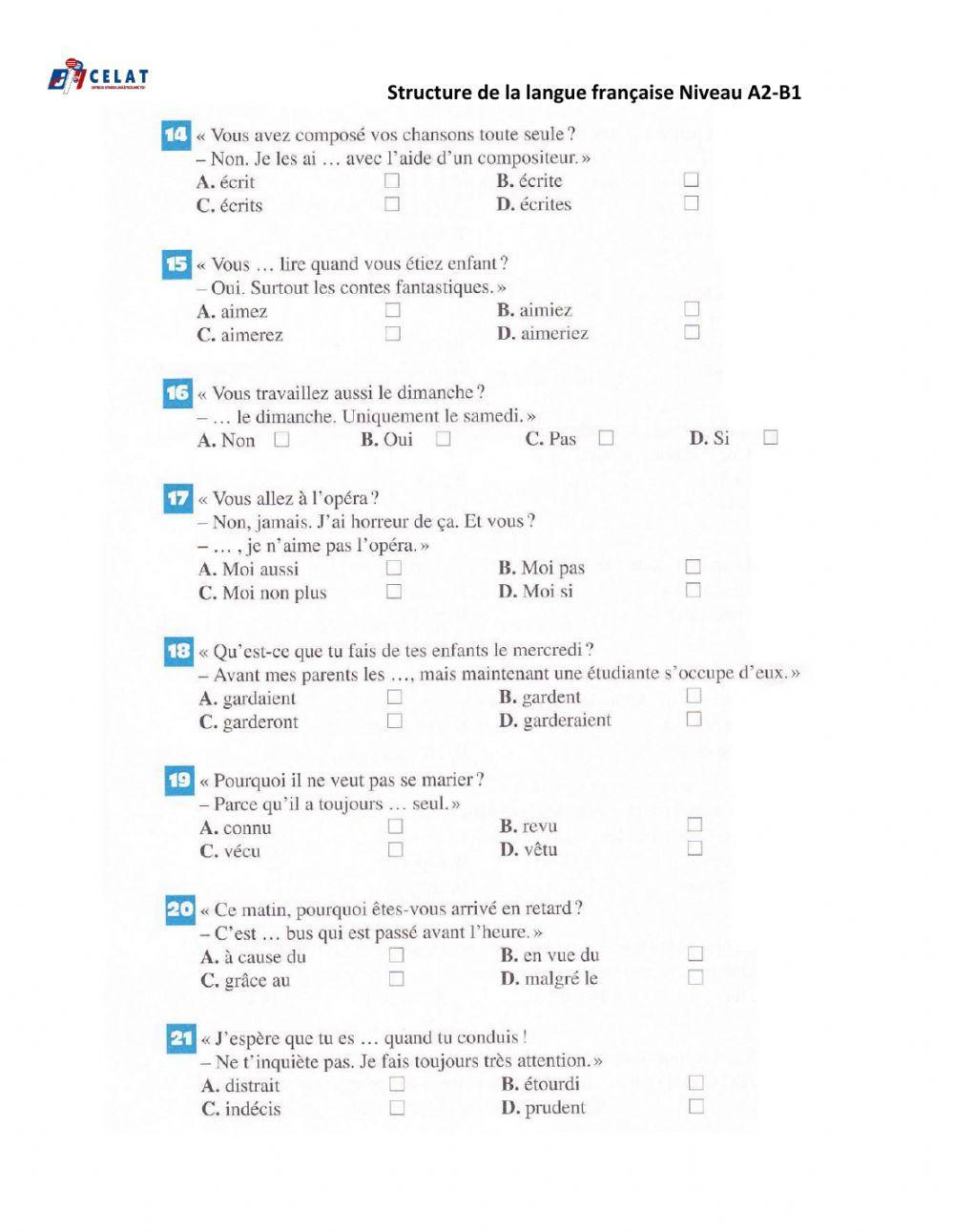 Celat-structure de la langue NIVEAU B1