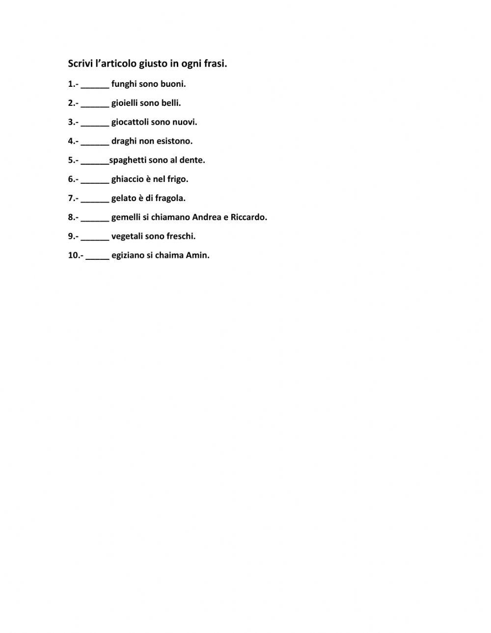 Esame. Gli articoli determinativi maschili. 