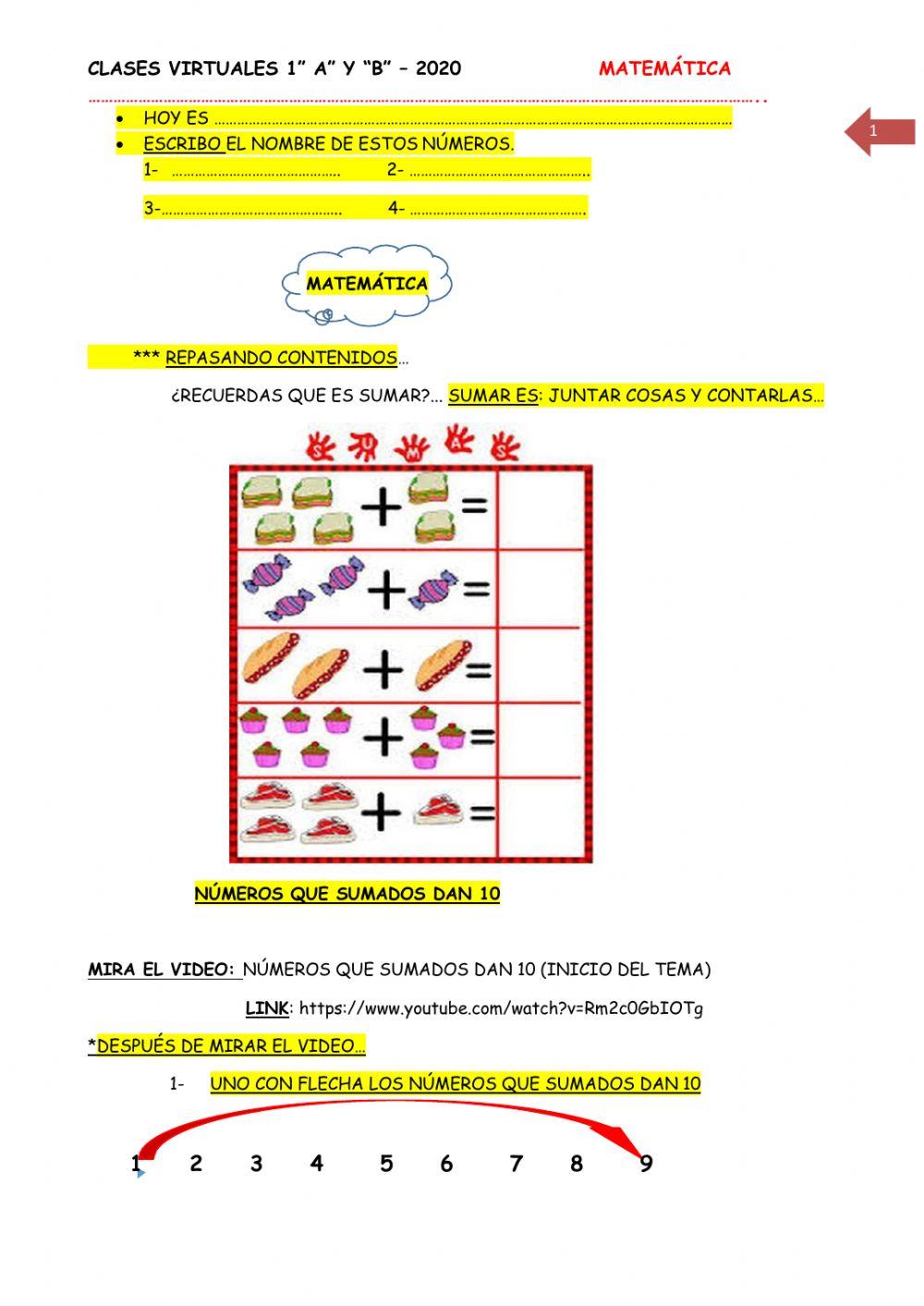 Numeros y sumas hasta el 10