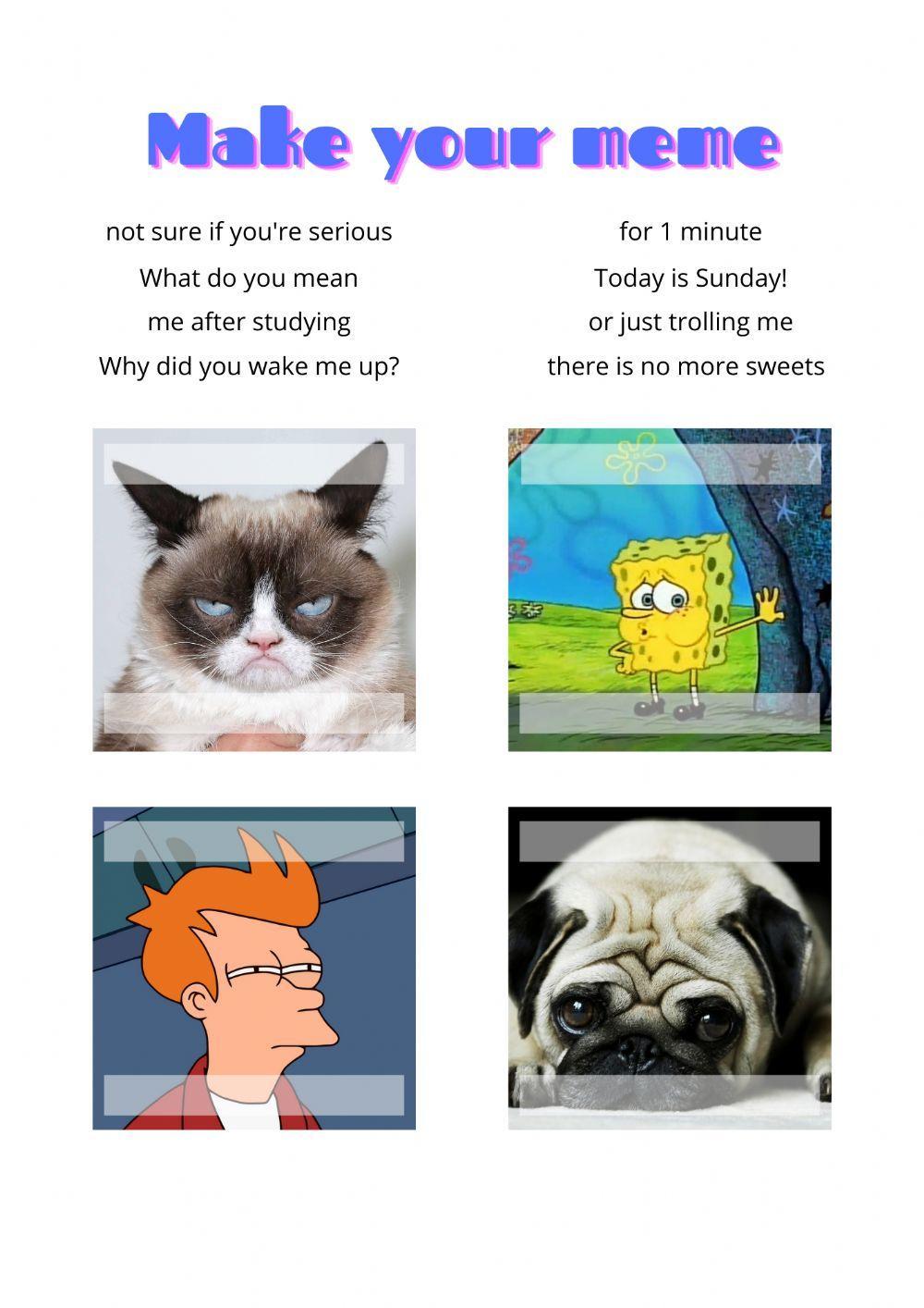 Make your meme 1 worksheet | Live Worksheets
