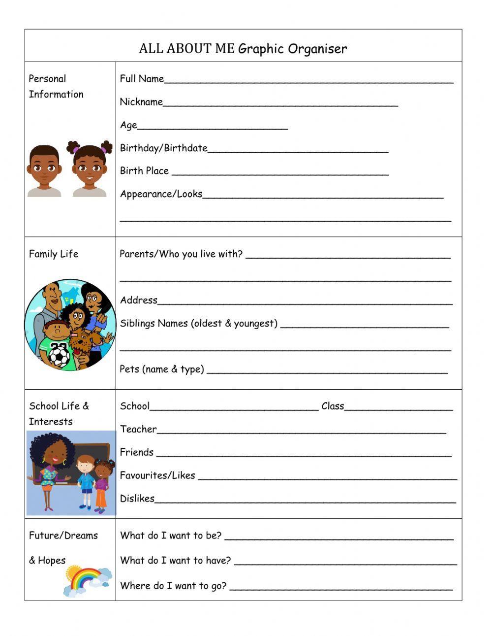 All About Me Graphic Organiser