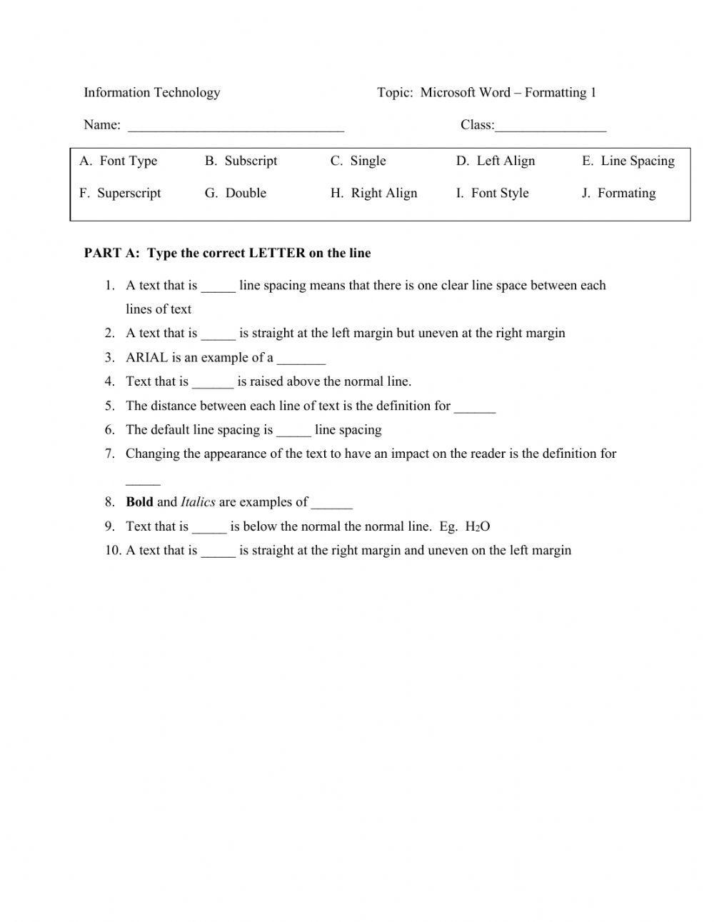 Microsoft Word Quiz 3 (Revision)