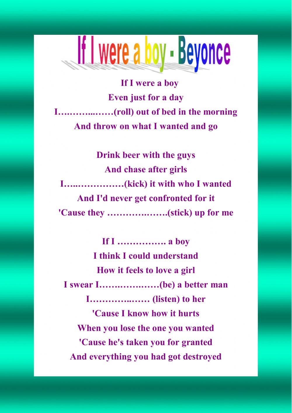 Listen to the song carefully. Fill in the gaps.