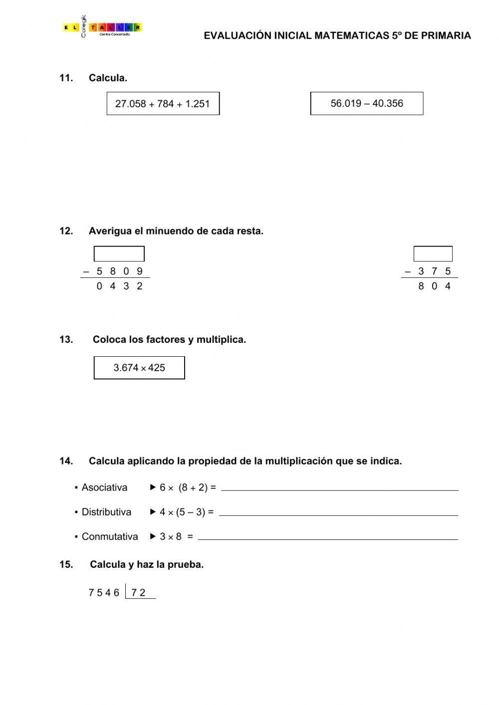 EVALUACION INCIAL 5º
