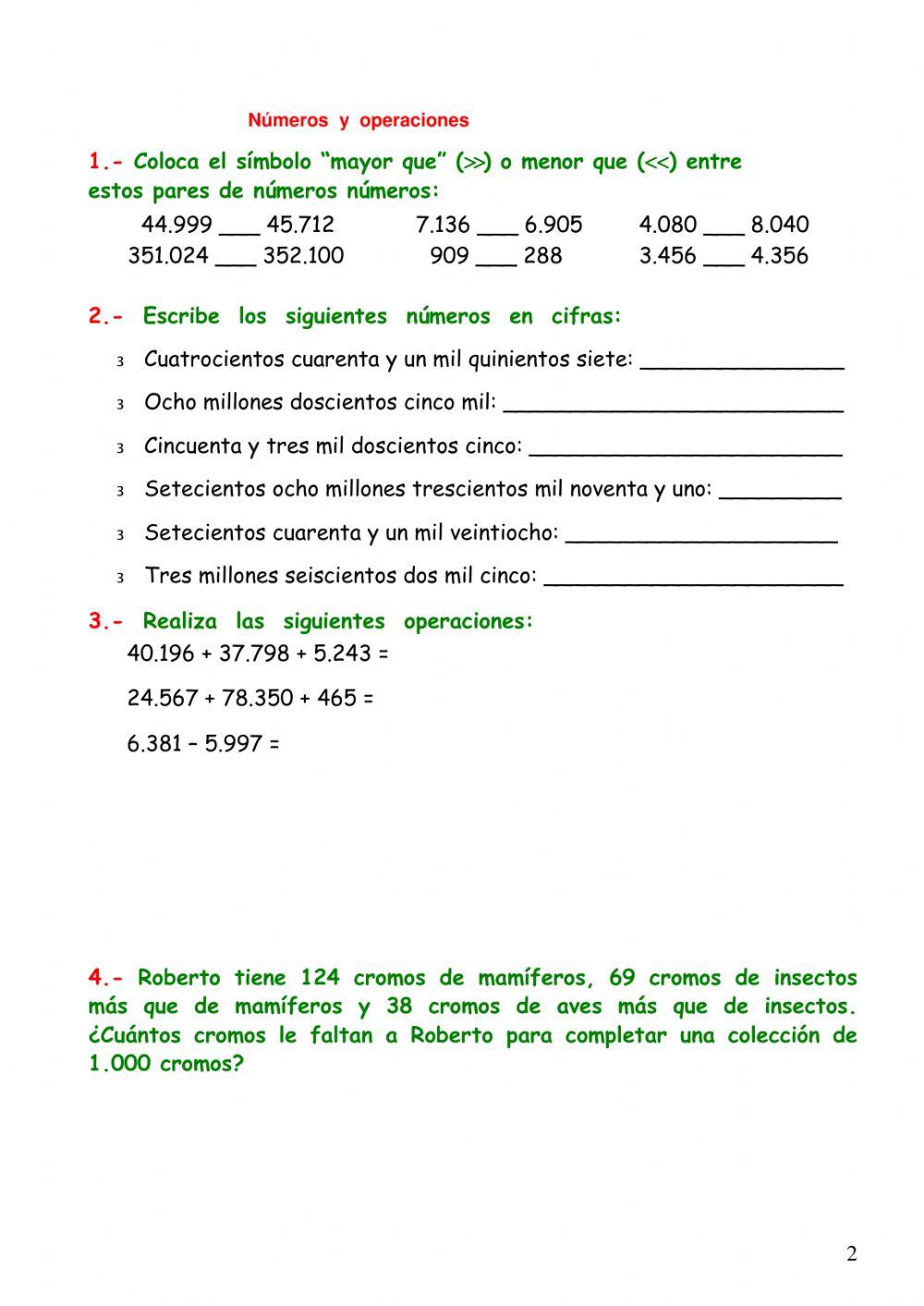 Operaciones números naturales