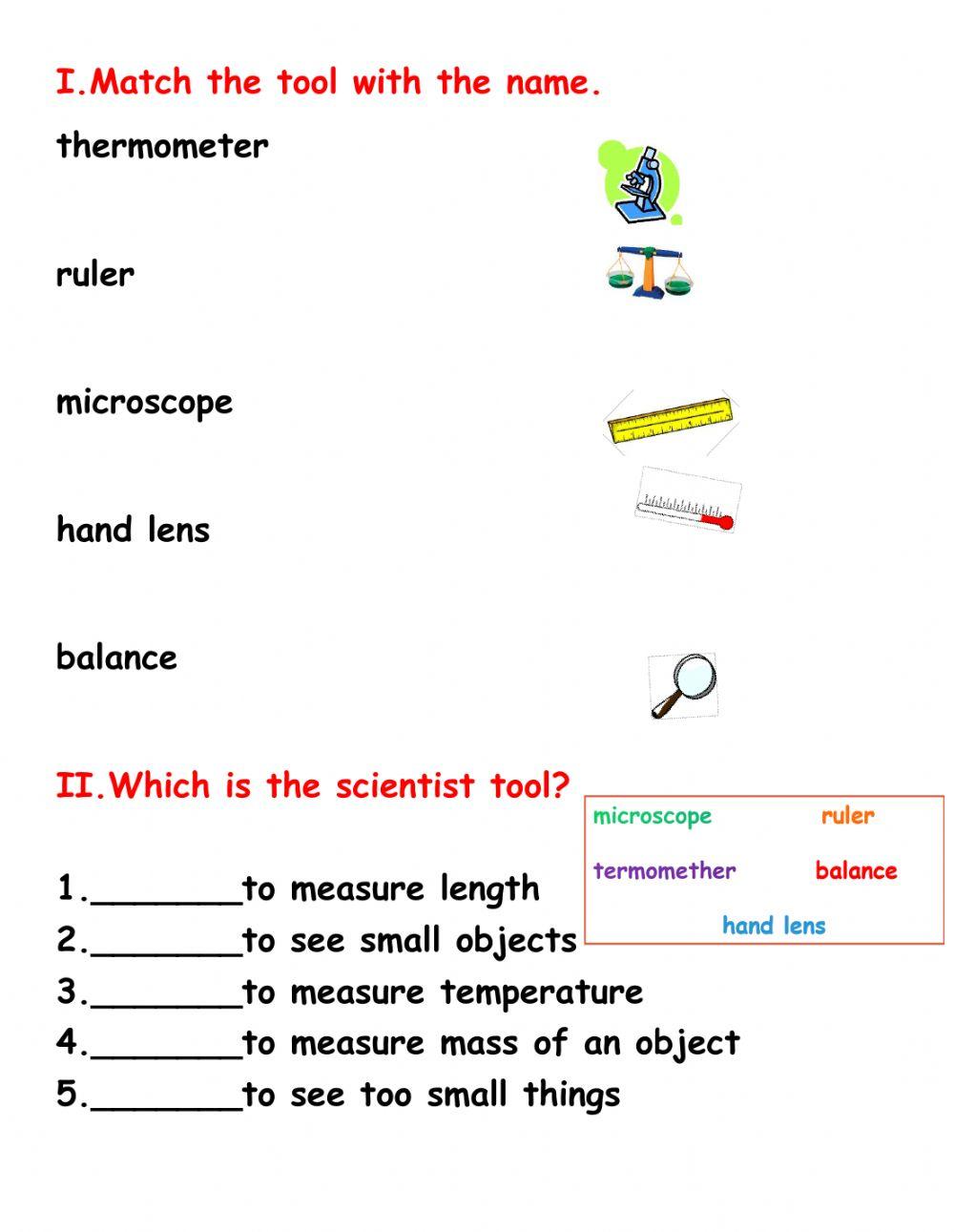 Science Tools Matching Worksheet