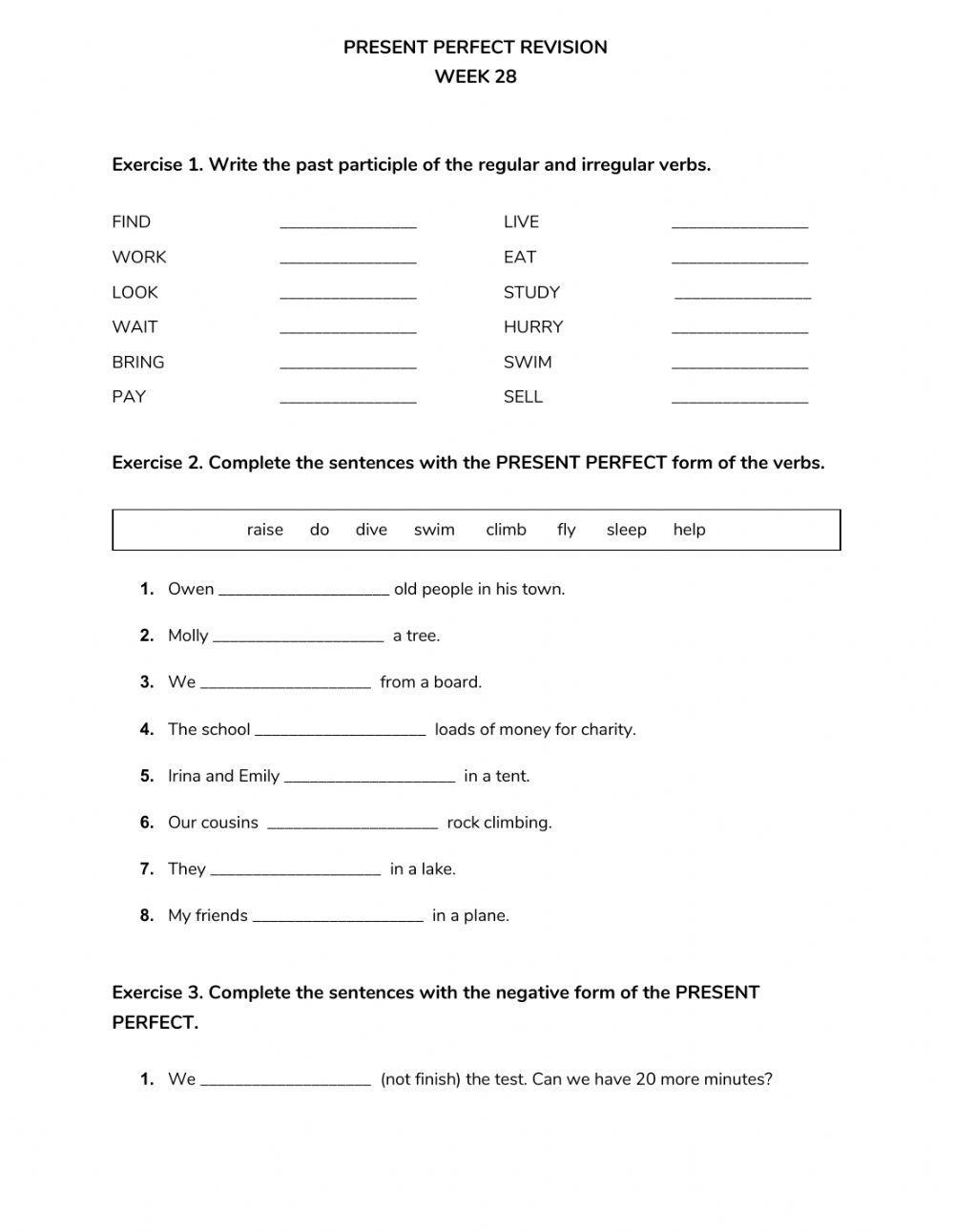 Present Perfec Revision (Week 28)