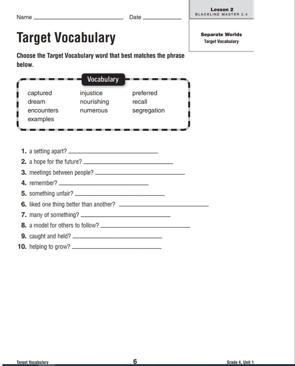 Target Vocabulary Lesson 2