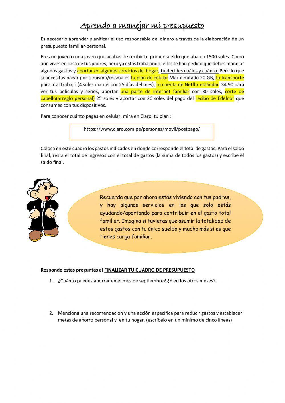 Aprendo a manejar mi presupuesto