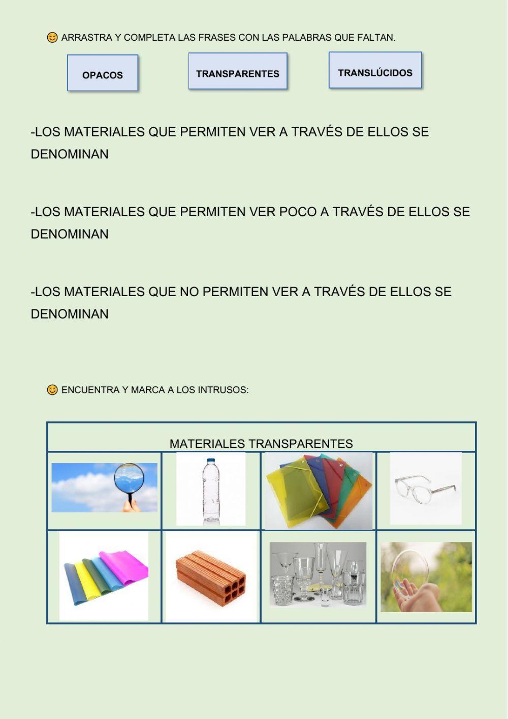 Materiales opacos, transparentes y translúcidos.