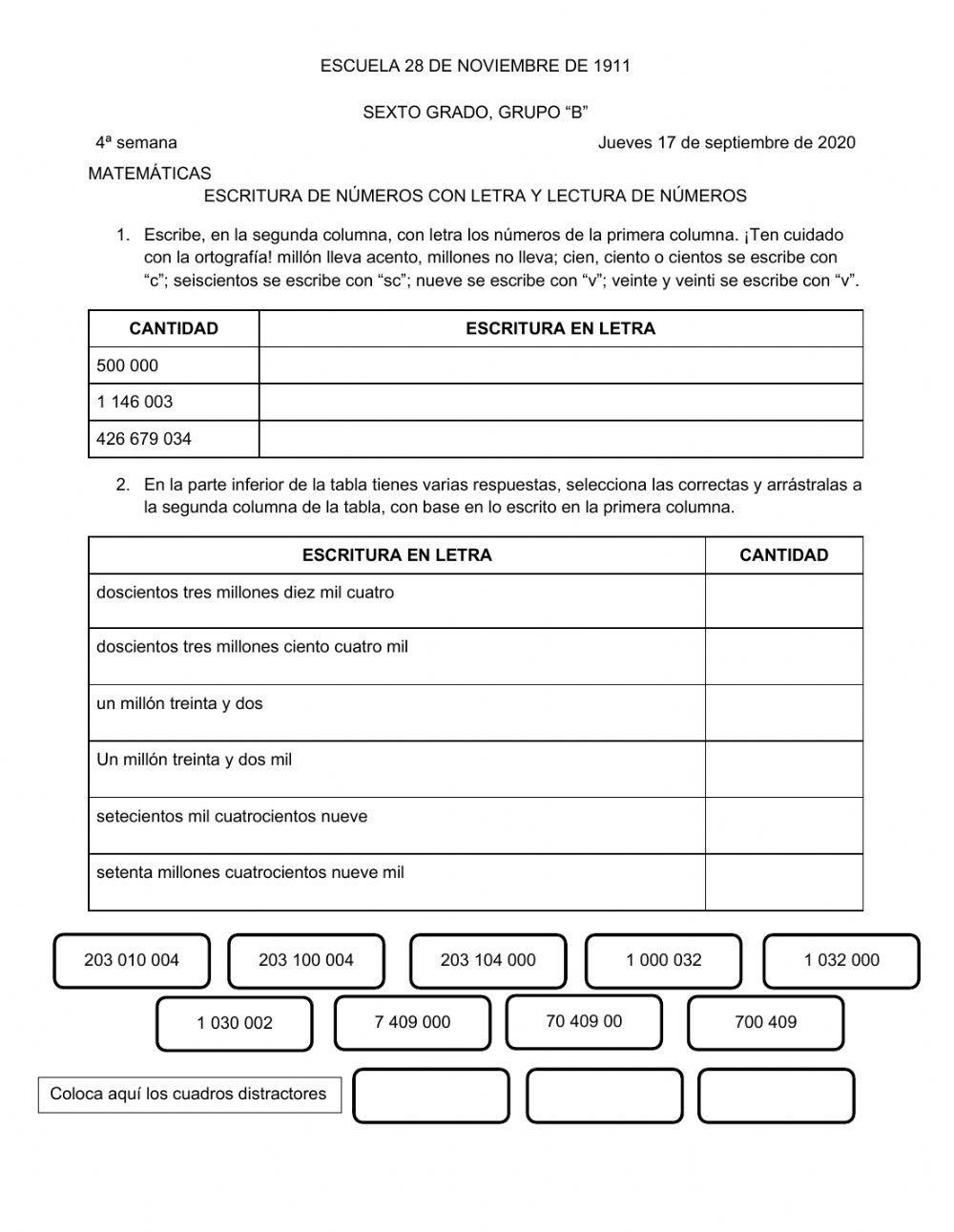 Escritura y lectura de números