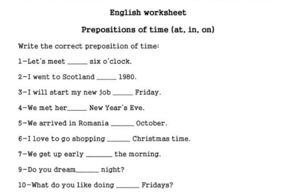 Prepositions of time