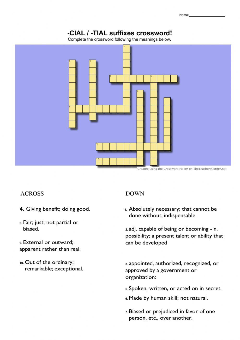 -cial - -tial suffixes crossword