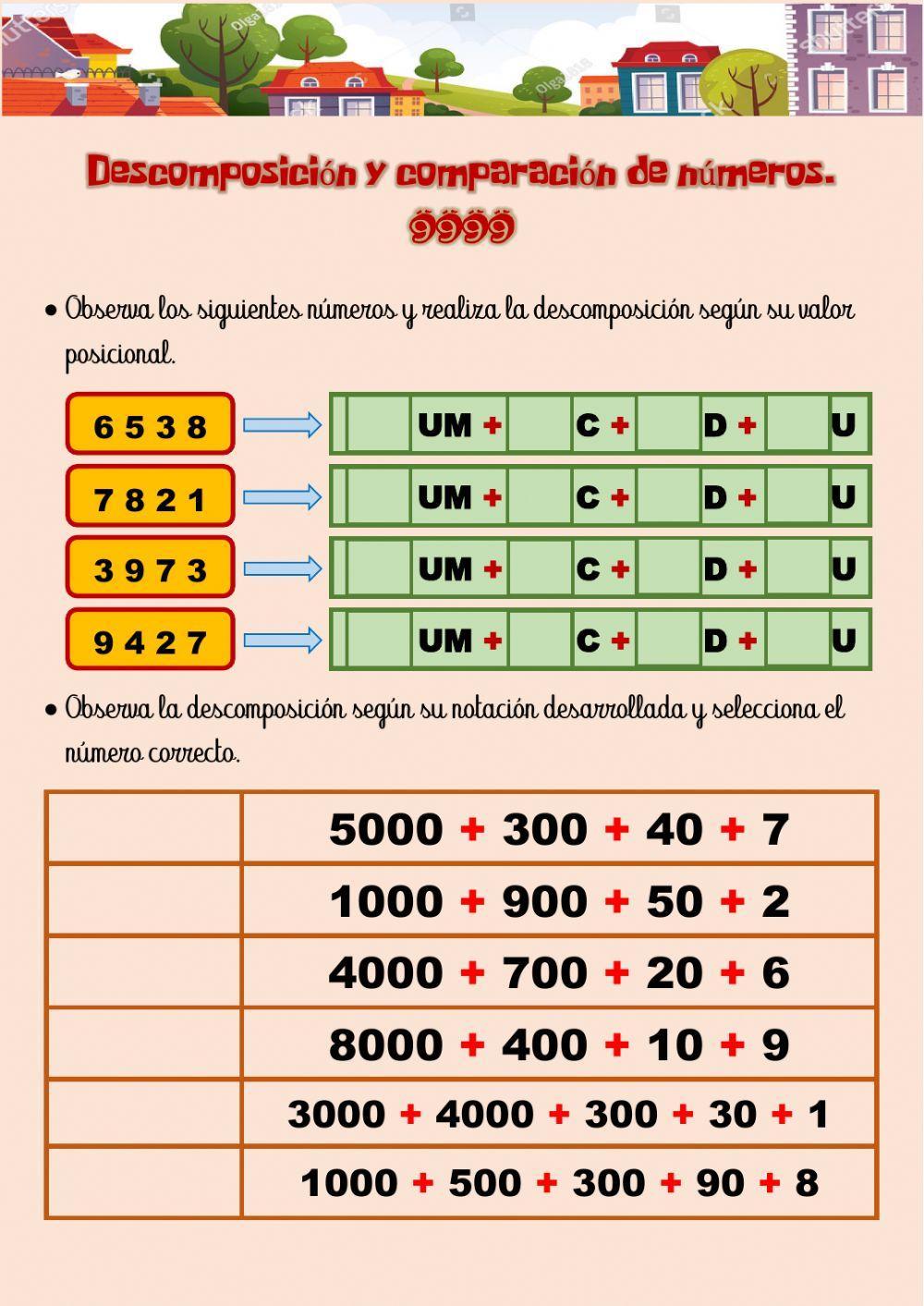 Descomposición y comparación de números (9999)