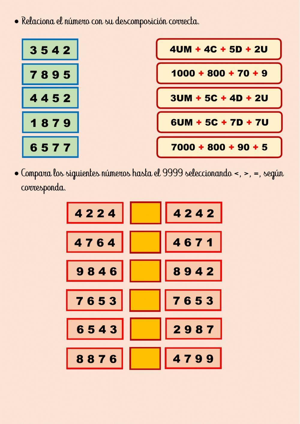 Descomposición y comparación de números (9999)