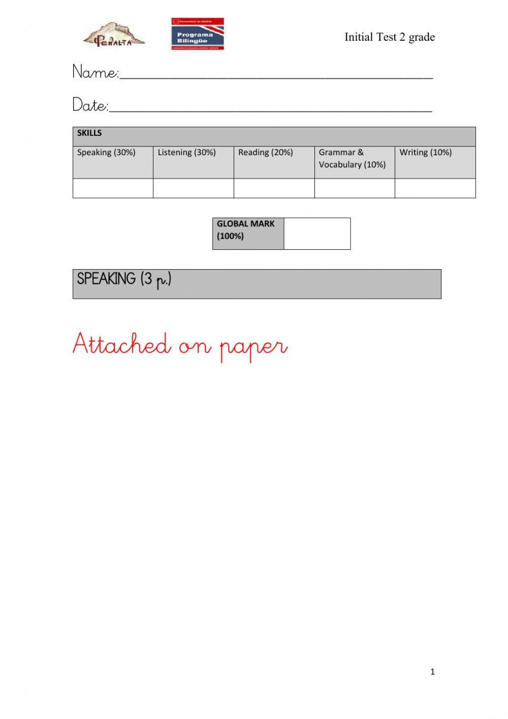 Initial Test 2nd Grade