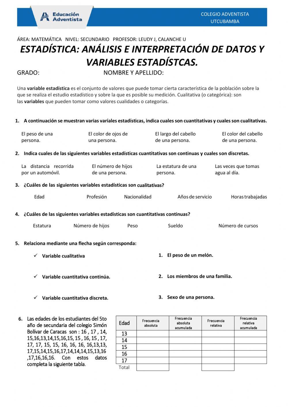 ANÁLISIS DE VARIABLES ESTADÍSTICAS