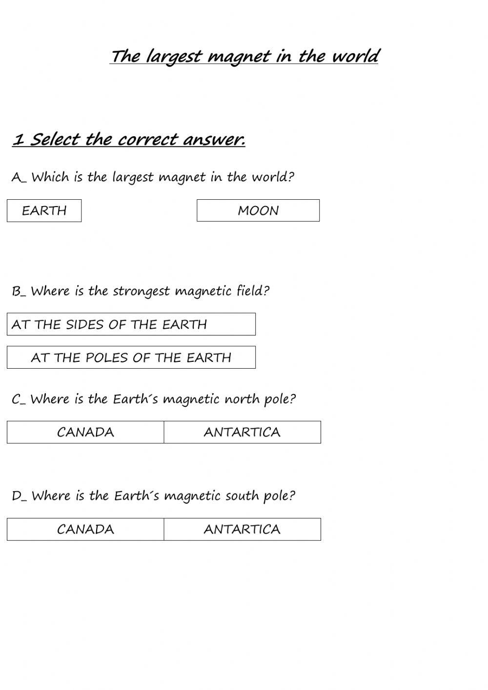 The largest magnet in the world worksheet | Live Worksheets