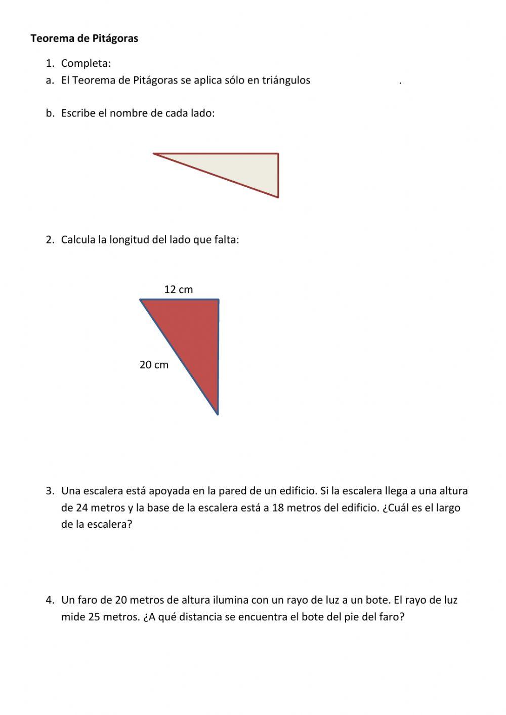 Teorema de Pitágoras activity for 2° año secundaria | Live Worksheets