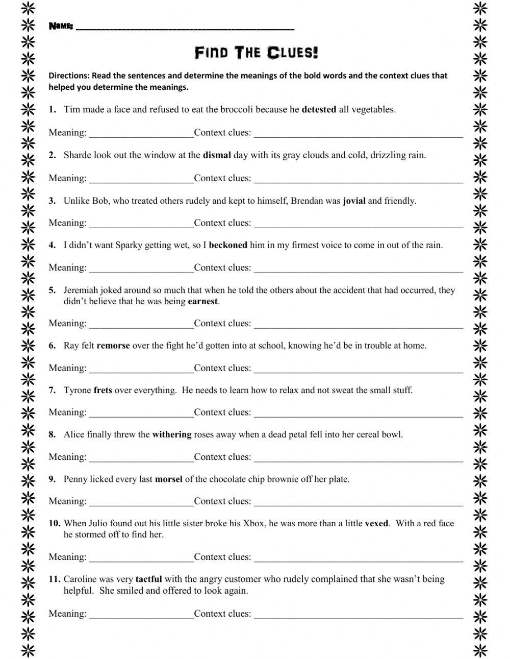 Context Clues exercise for 4 | Live Worksheets