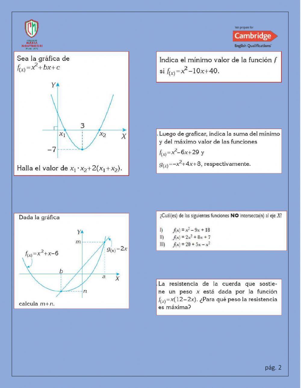 Funciones cuadráticas -