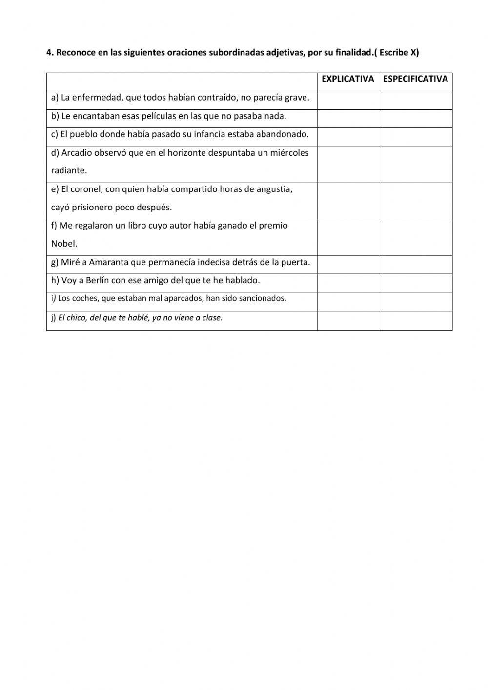 Reconocer oraciones compuestas subordinadas adjetivas