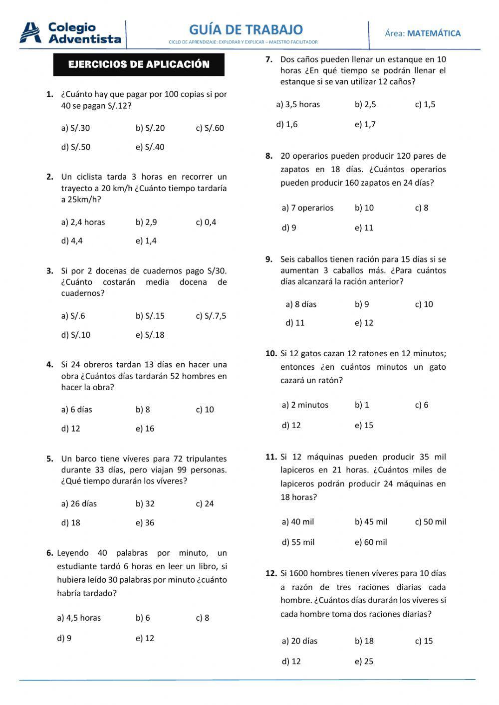 Regla de tres simple y compuesta