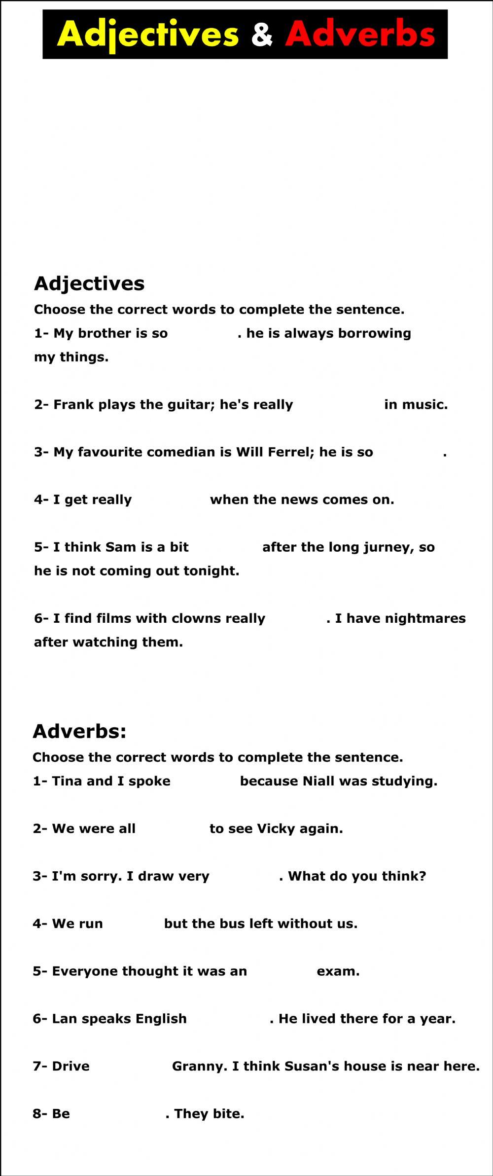 Adjectives and adverbs worksheet ( 9th grade)