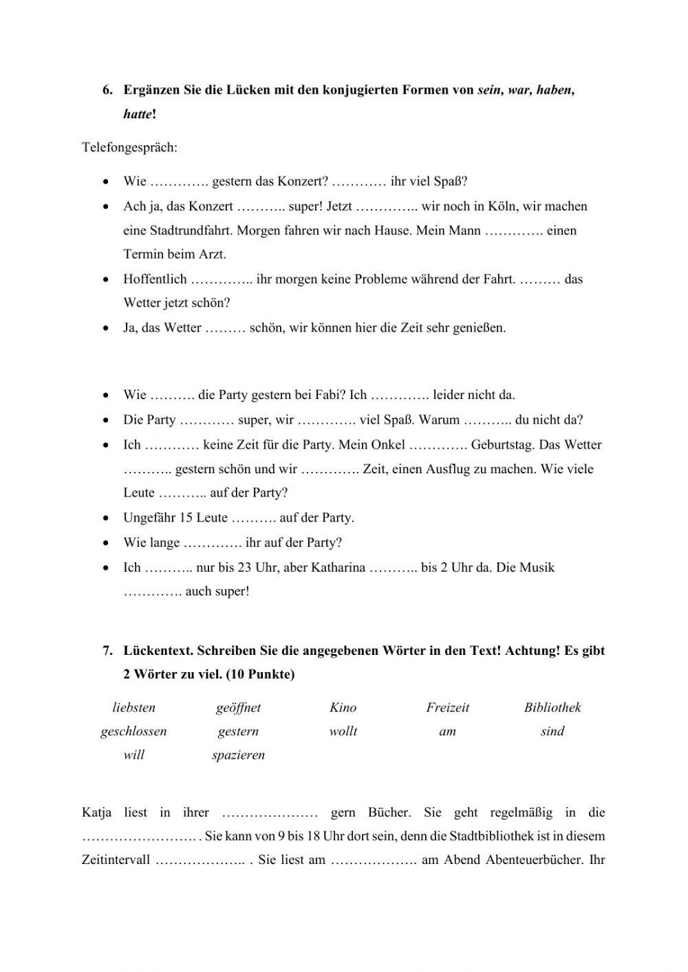 Kontakt 1 Lektion 7 Übungen