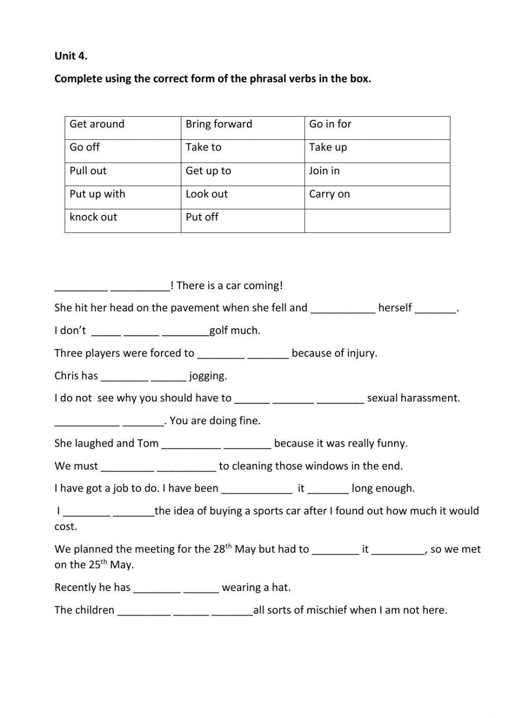 Hobbies, sport and games Phrasals