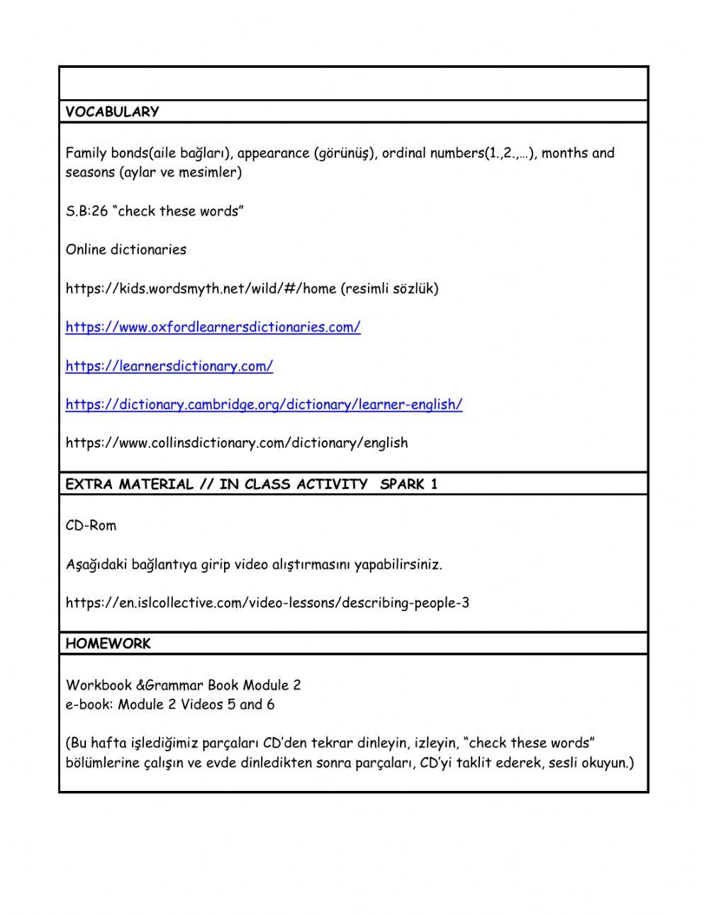 Level 4 Week 5 weekly plan